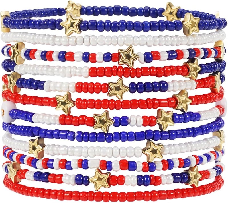 Briutn 4th of July Beaded Bracelets with American Flag Stars Charms USA Jewelry - Image 1